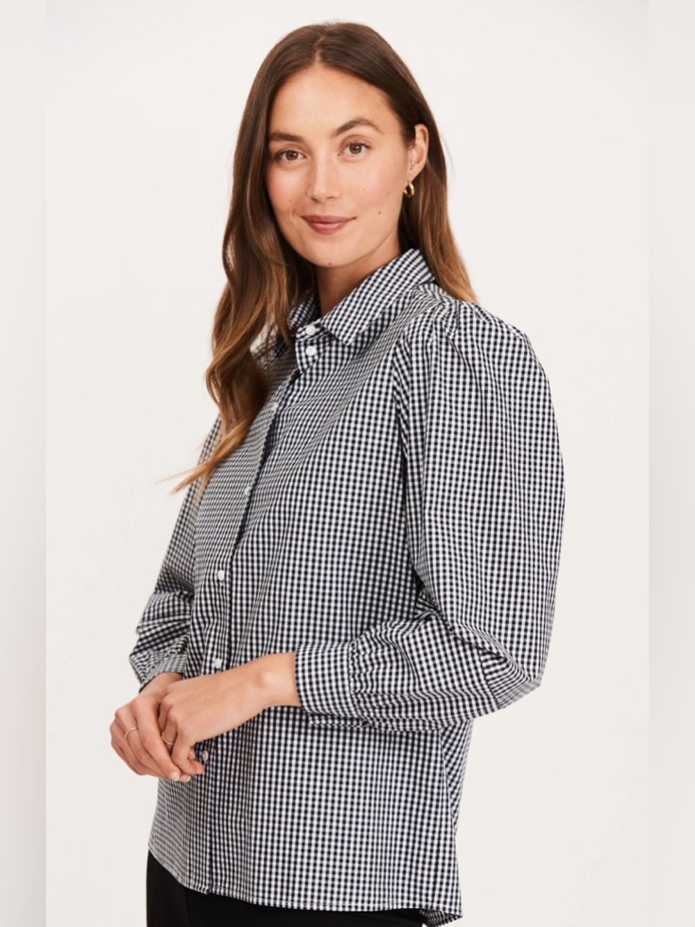 Tyler Boe Bekah Gingham Check Black White Button Down Shirt Cotton Preppy Sz L